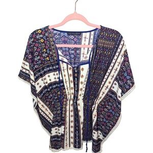 Harlowe and Graham Boho Blouse Top XS Floral Design Festival Flowy‎ Lace Trim